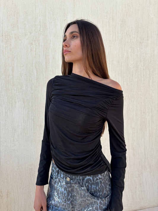One shoulder draped top