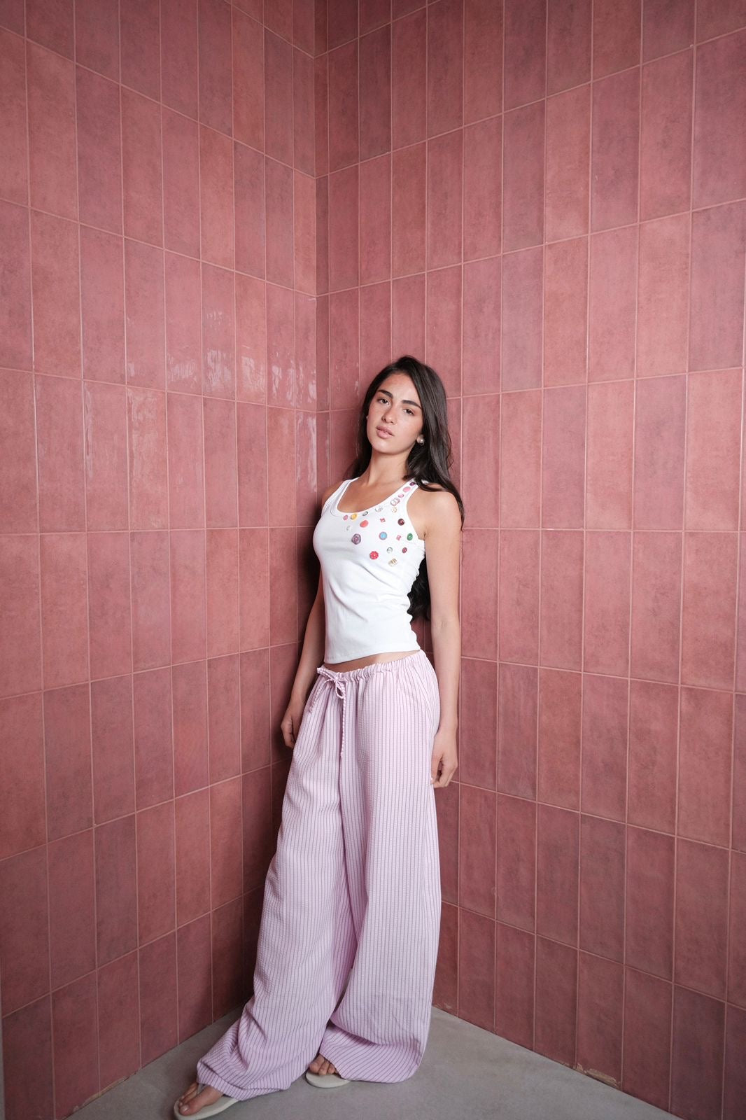 crinkled pink pants