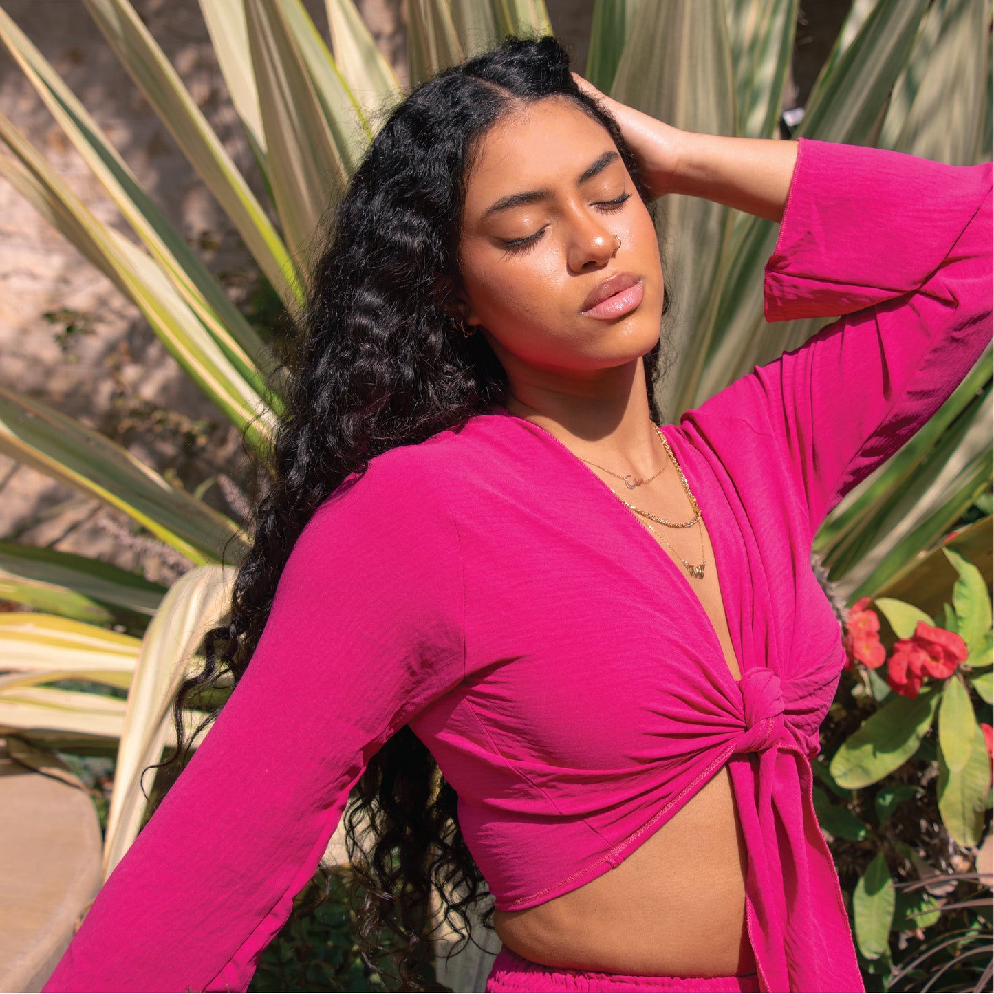 Long Sleeved Top in Hot Pink