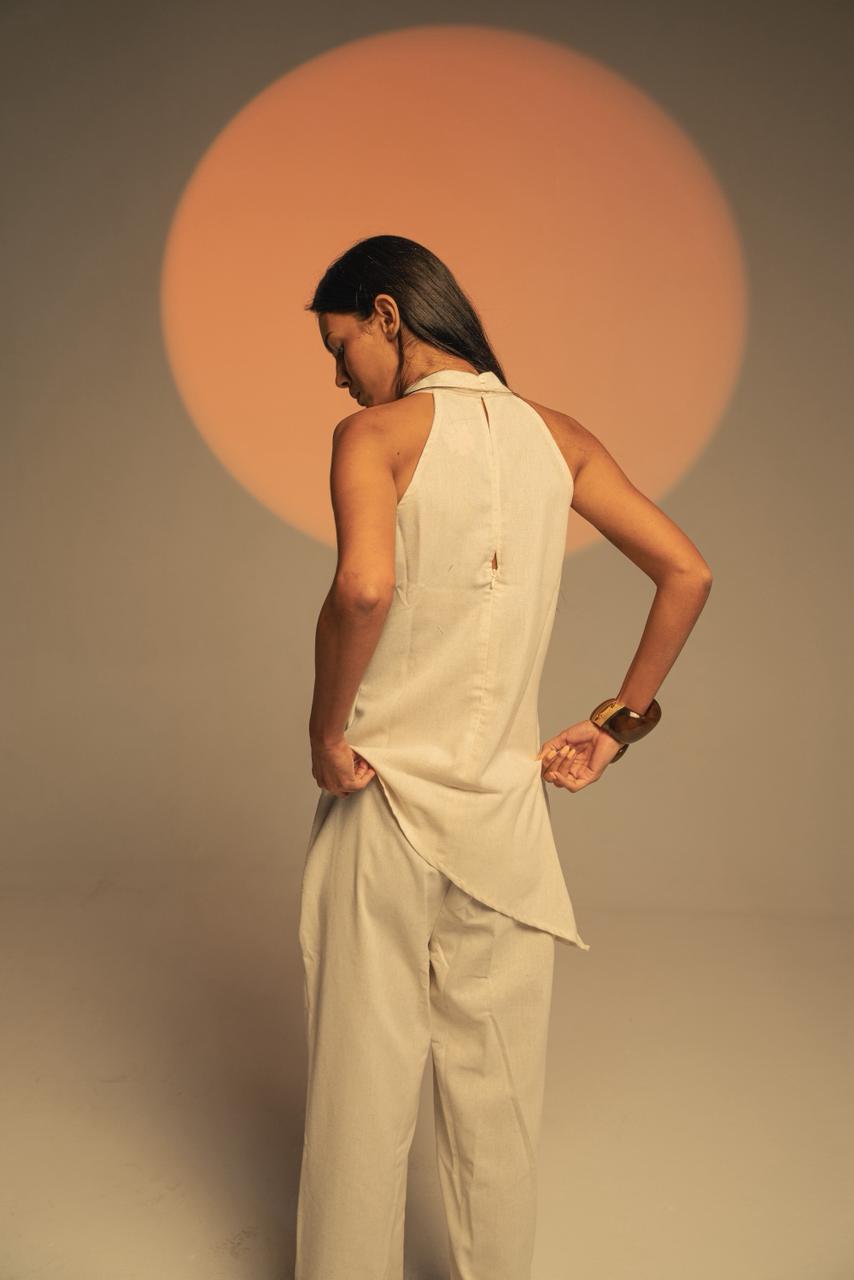High Neck Linen Top