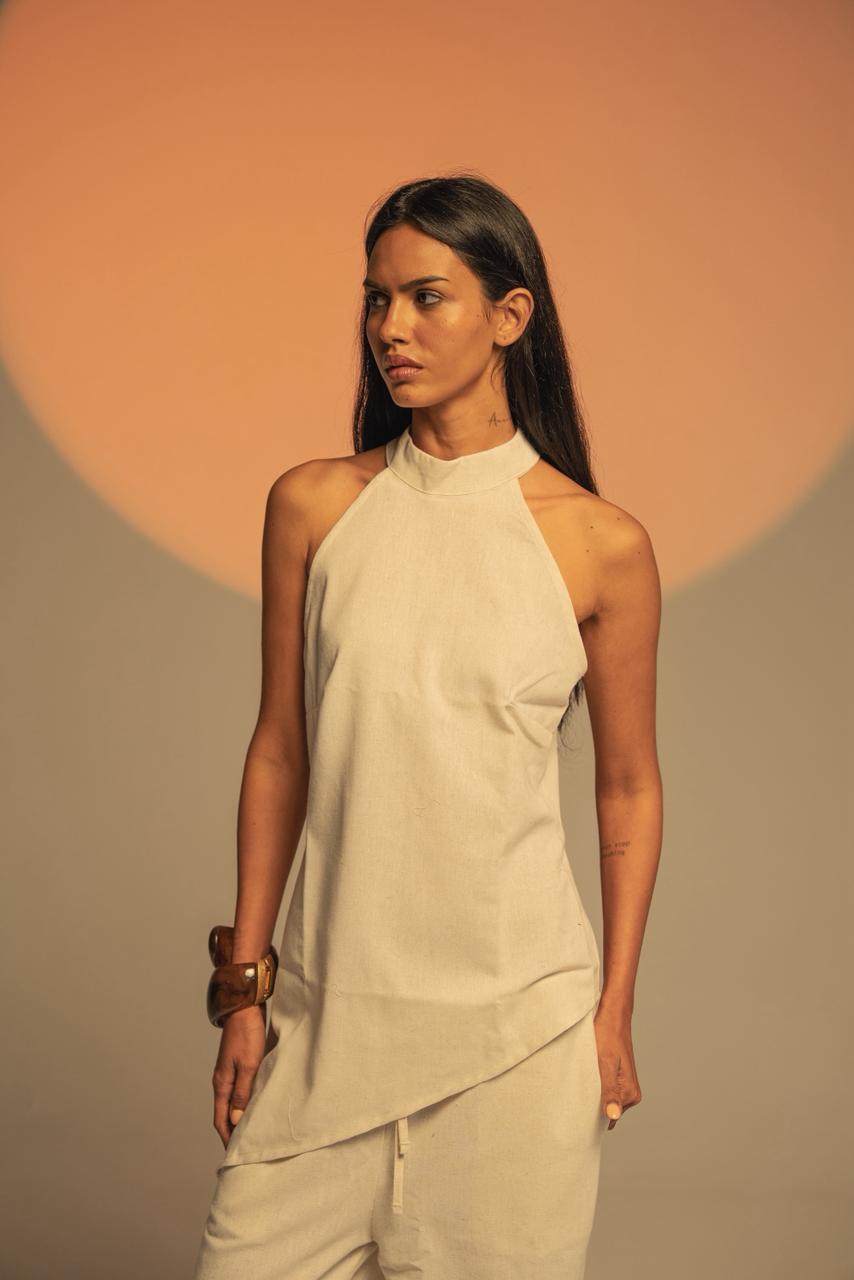 High Neck Linen Top