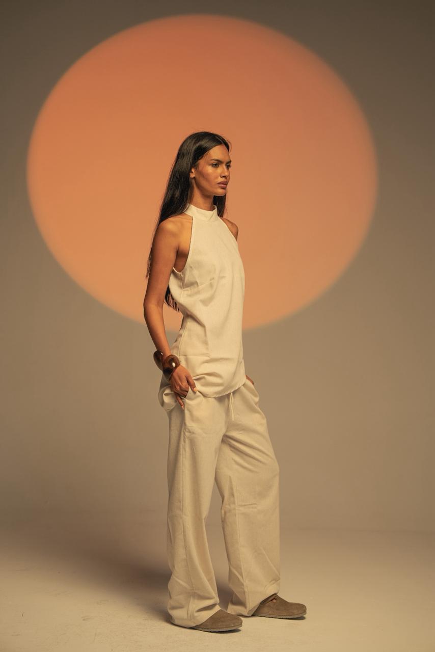 High Neck Linen Top