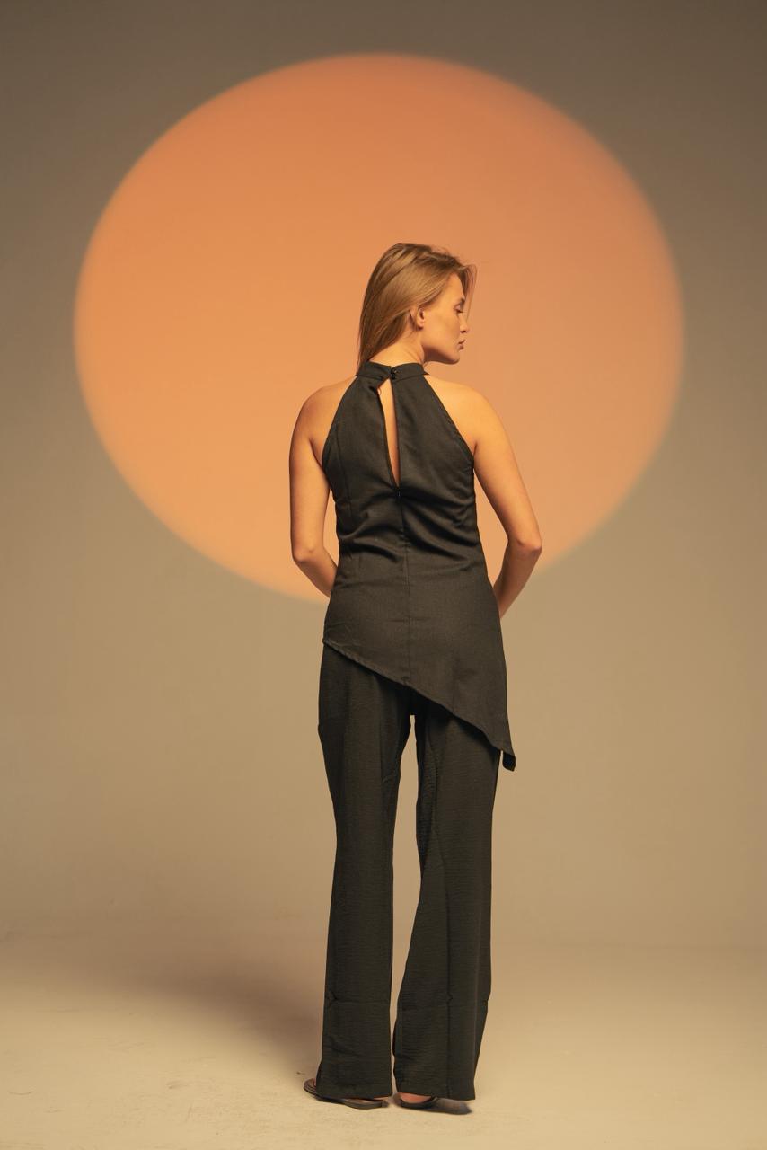 High Neck Linen Top