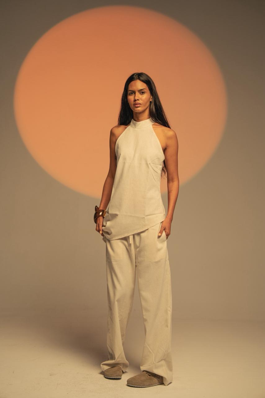 High Neck Linen Top