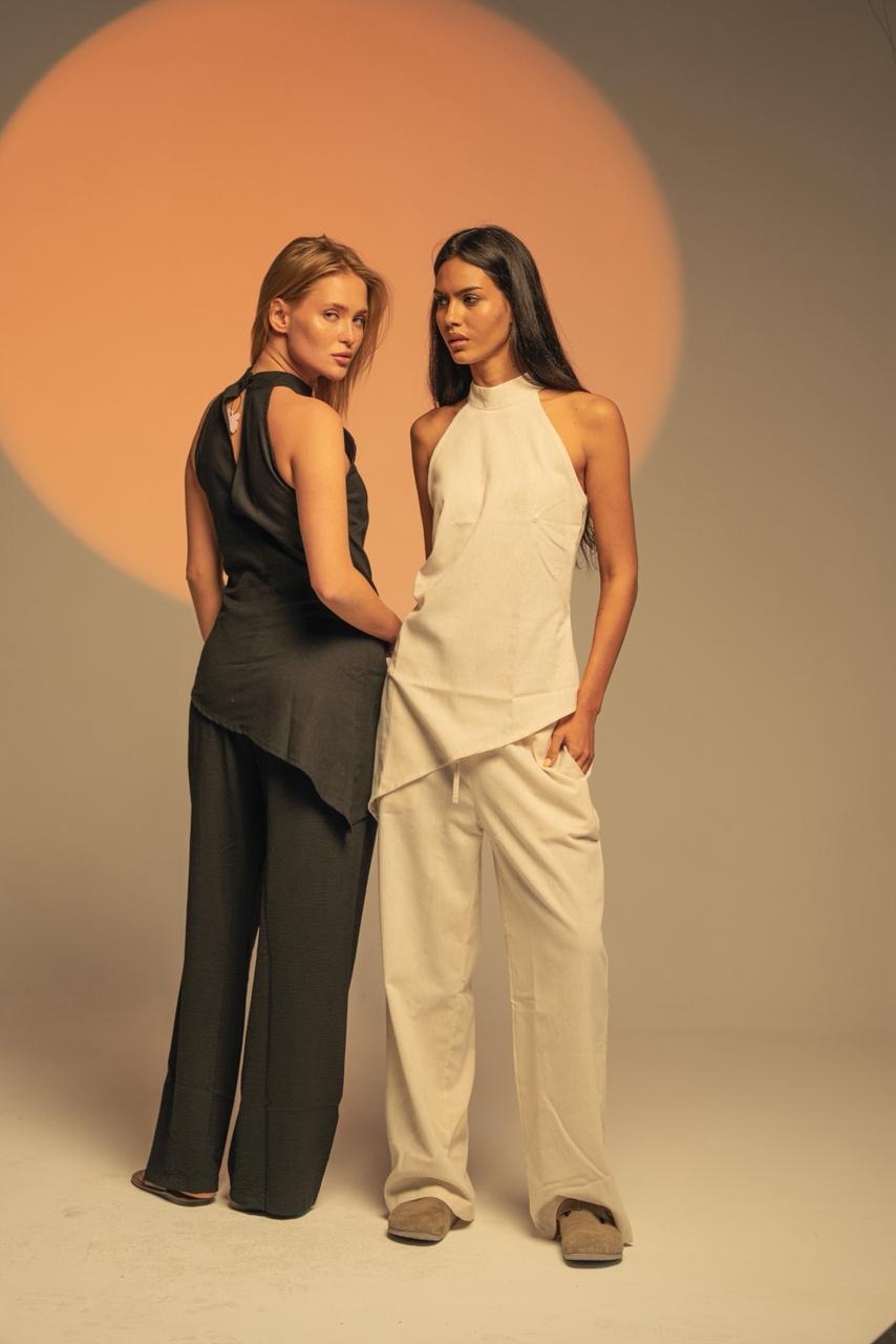 High Neck Linen Top